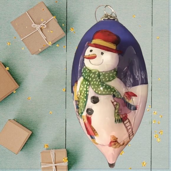 Pier 1 Li Bien Hand-Painted 2011 Snowman Teardrop Blown Glass Ornament - Picture 1 of 6